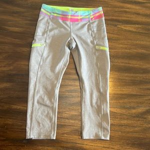 Girls size 10 yoga pants Ivivva grey gray neon green pink and blue